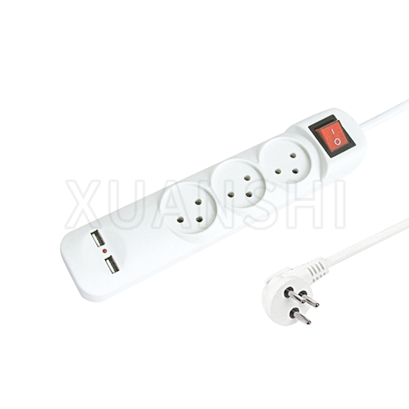 Priză multiplă Israel cu 3 căi cu comutator și două porturi USB (cu protecție pentru copii) JL-10A, XS-XBK31U